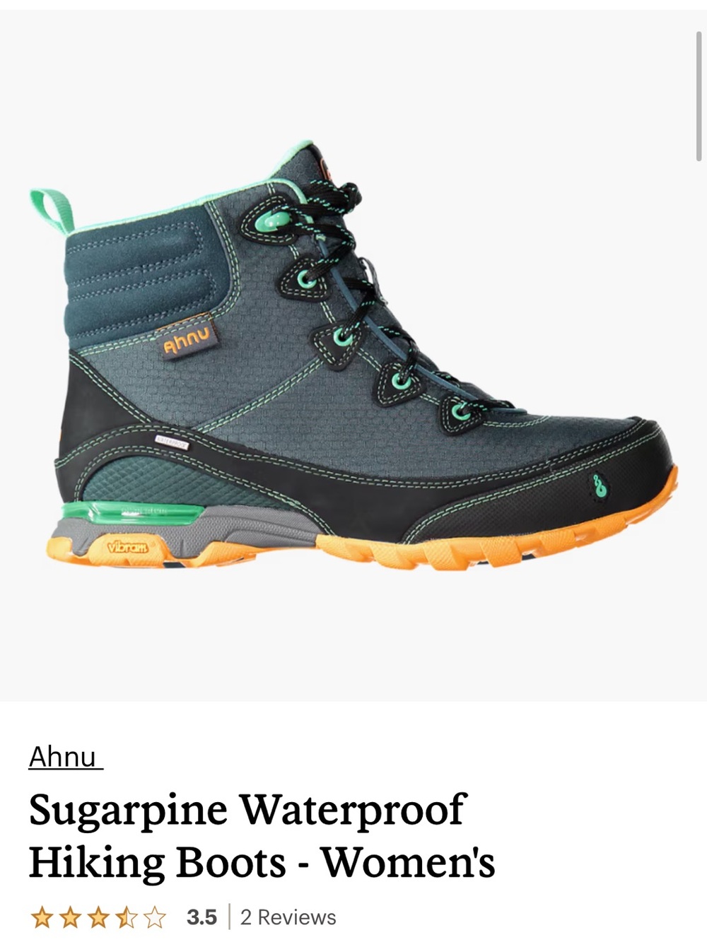 Ahnu Sugarpine Waterproof Hiking Boots in Teal & Orange 8.5 Women’s